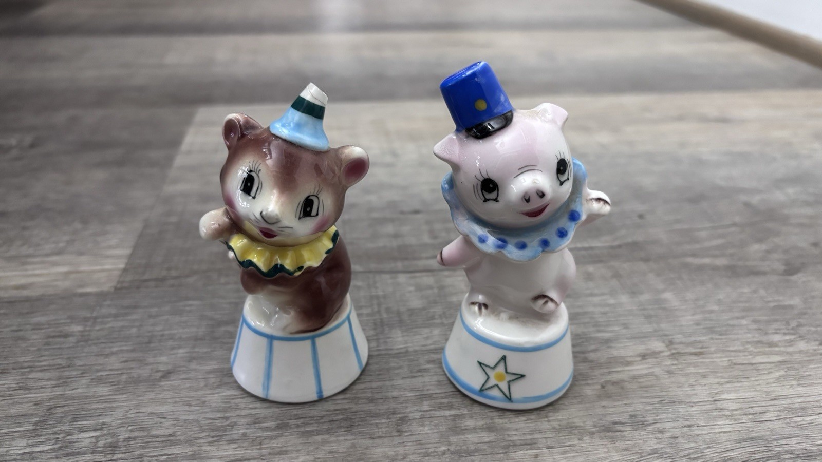 Vintage PY Anthropomorphic Circus Bear And Pig Salt Or Pepper Singles