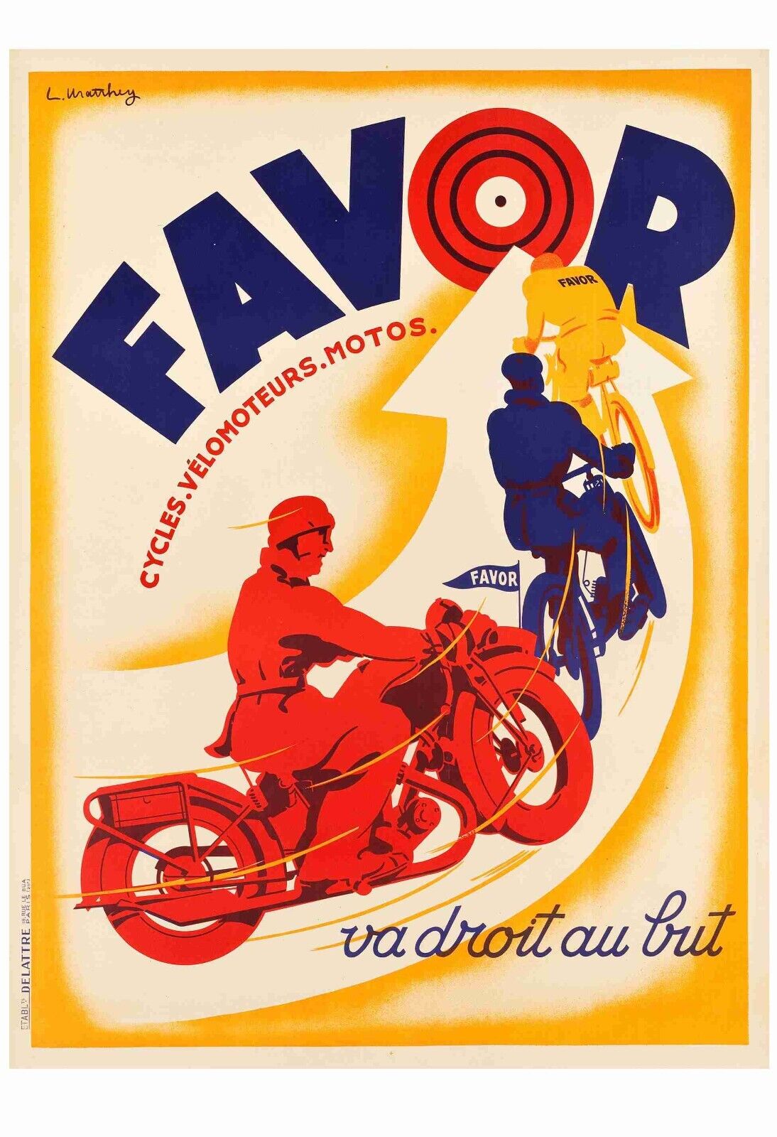 Favor Motorcycle Vintage French Advertising 1930 Poster 12  x 18\