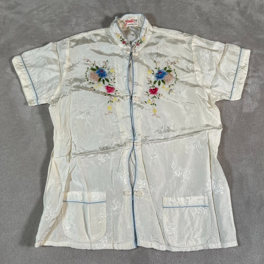 Vintage 60s Youth Shanghai Floral Print 100% Rayon Button Up Dress Up Size 14