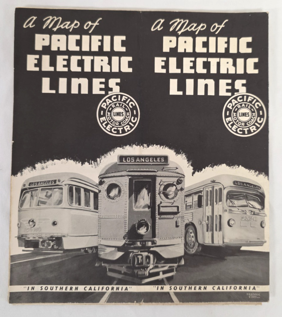 1949 Pacific Electric Railway Red Car System Map Los Angeles California PE