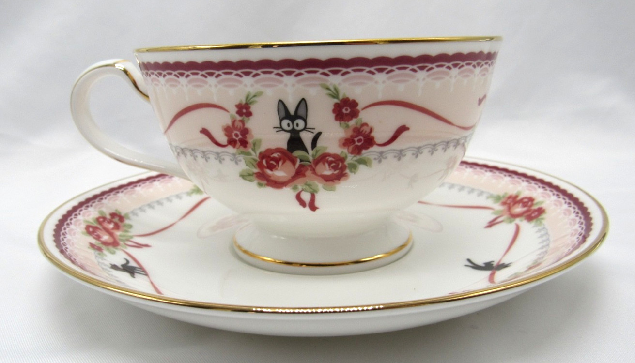 Ghibli Kiki\'s Delivery Service Jiji Cat Tea Cup Saucer Pink Noritake Bone China