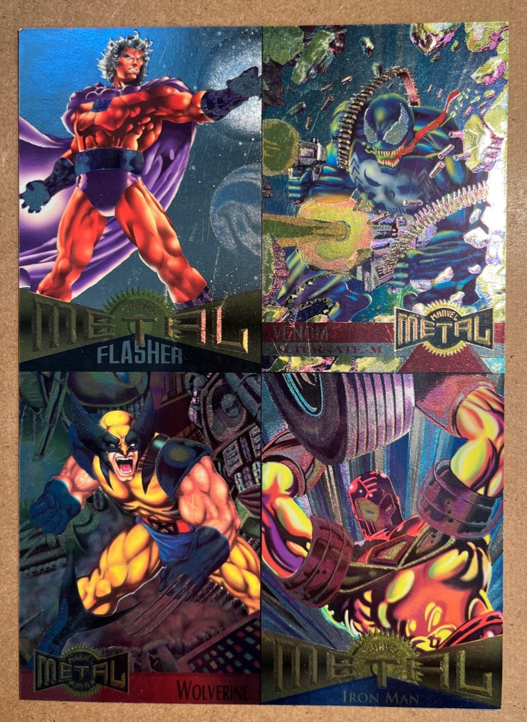1995 Fleer Marvel Metal - Wolverine, Iron Man, Venom, Magneto Jumbo Promo Panel
