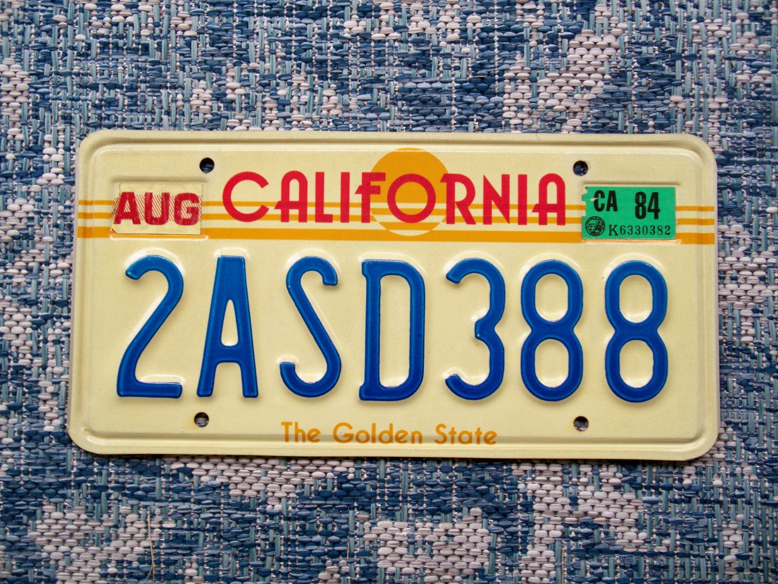 1984 California License Plate 2ASD388 The Golden State Rising Sun Base Mint