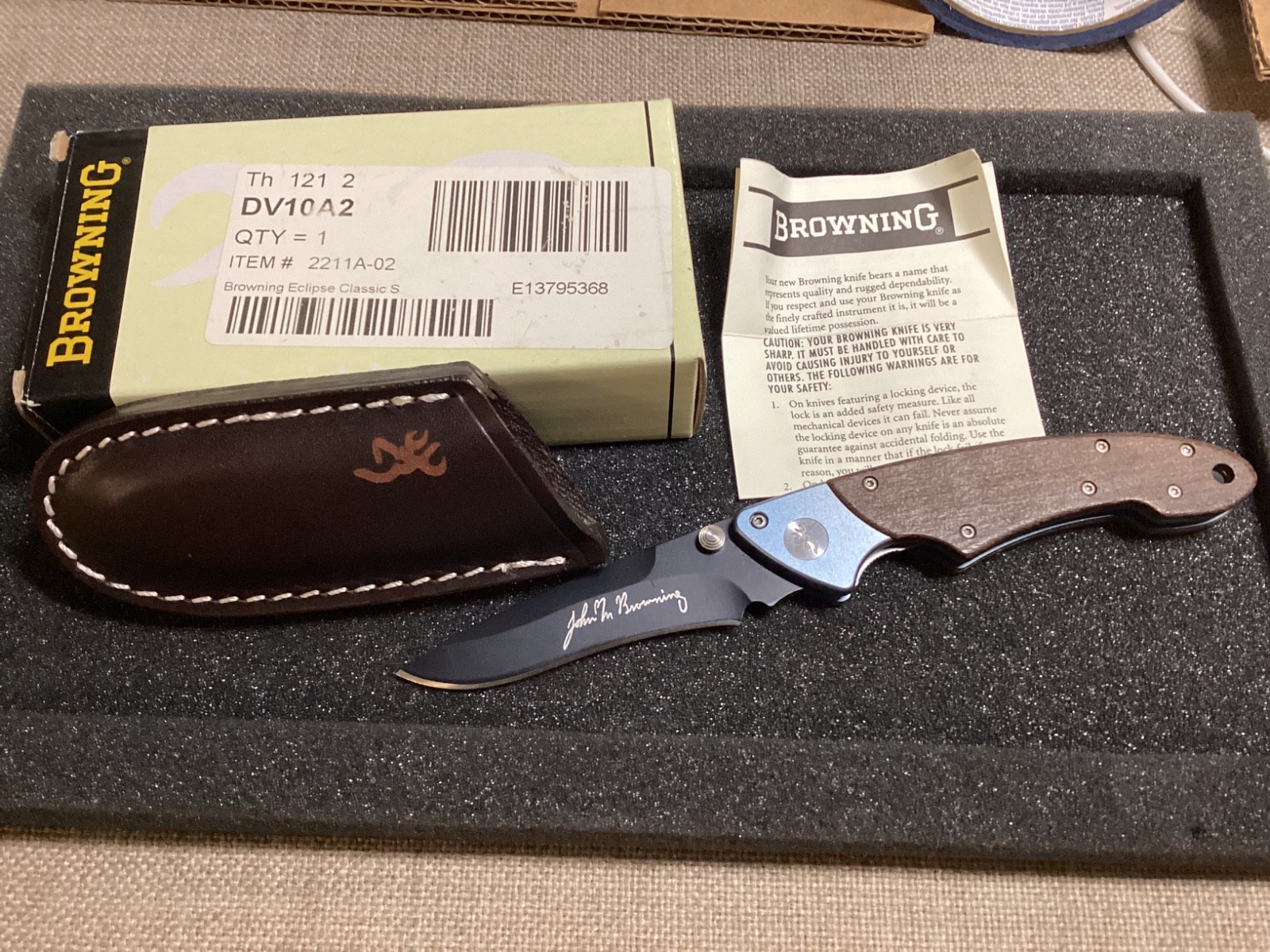 Browning RARE DISCONTINUED Eclipse John Browning Signature BocoteWood Knife 2091
