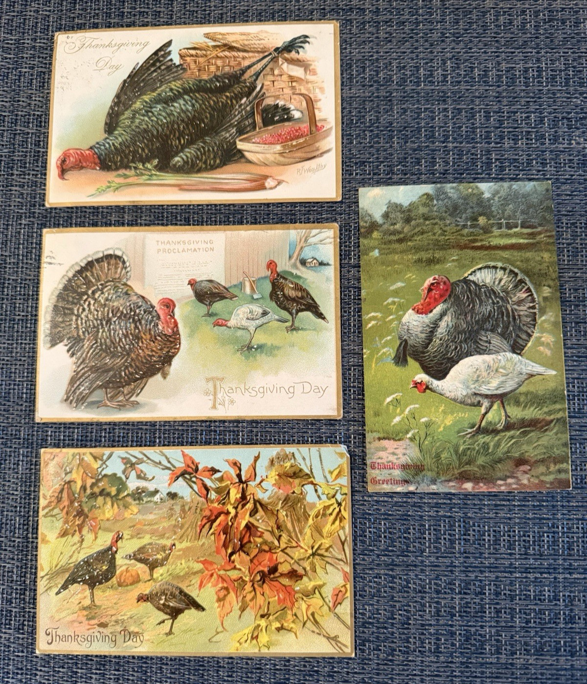 ANTIQUE LOT **4** THANKSGIVING GREETINGS EMBOSSED POSTCARDS~3 TUCK\'S~ALL POSTED
