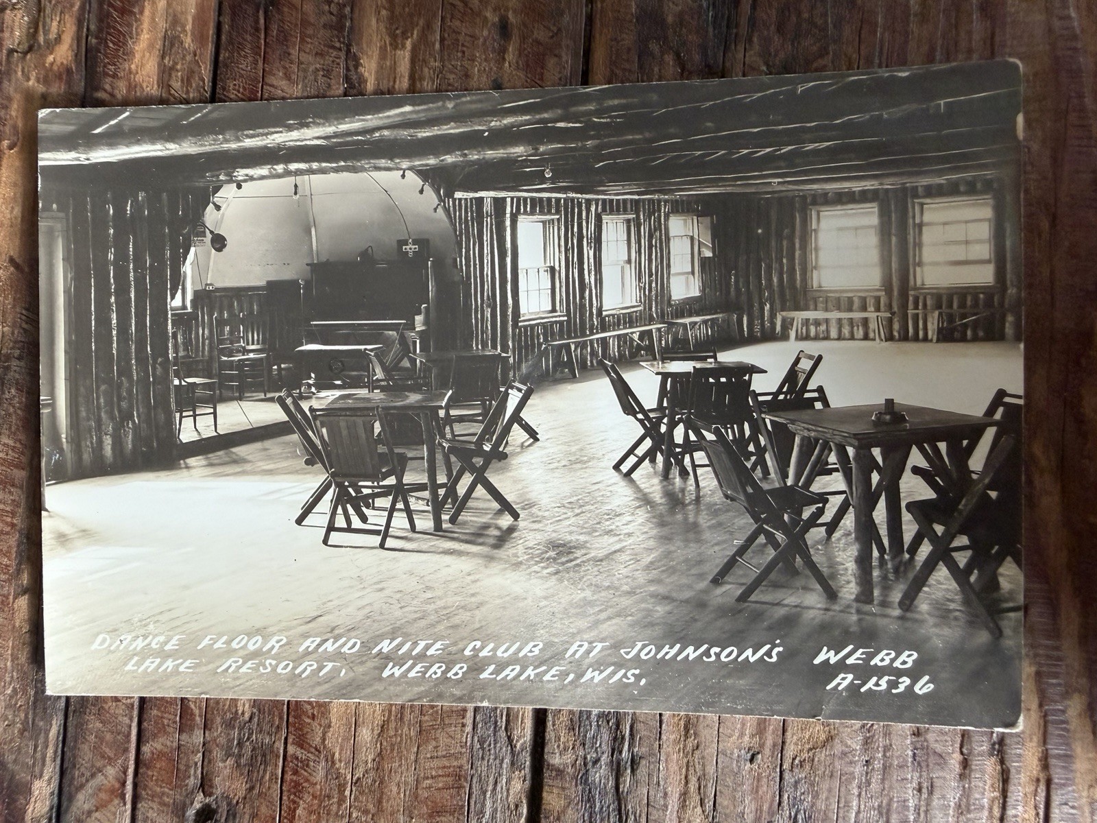 1942 RPPC Johnson’s Webb Lake Resort Nite Club Dance Hall Wisconsin L.L. Cook 1942 RPPC Johnson’s Webb Lake Resort Nite Club Dance Hall Wisconsin L.L. Cook