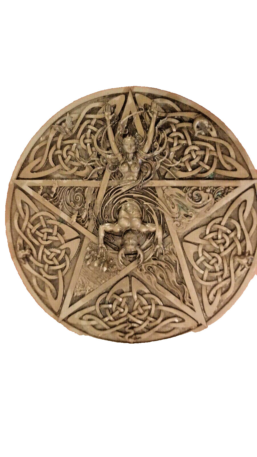 Maxine Miller Bronzed Elemental Pentacle Horned God and Goddess Plaque design