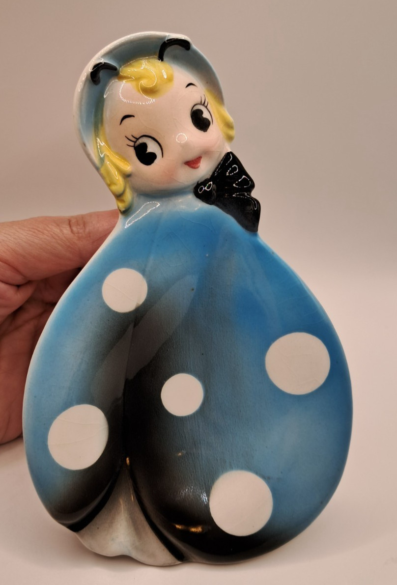 RARE VTG Northern Imports Blue Ladybug Spoon Rest Trinket Dish Anthropomorphic