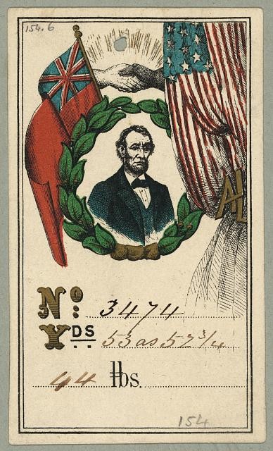 Photo:Abraham Lincoln 1890s Textile Label British American Flags Handshake