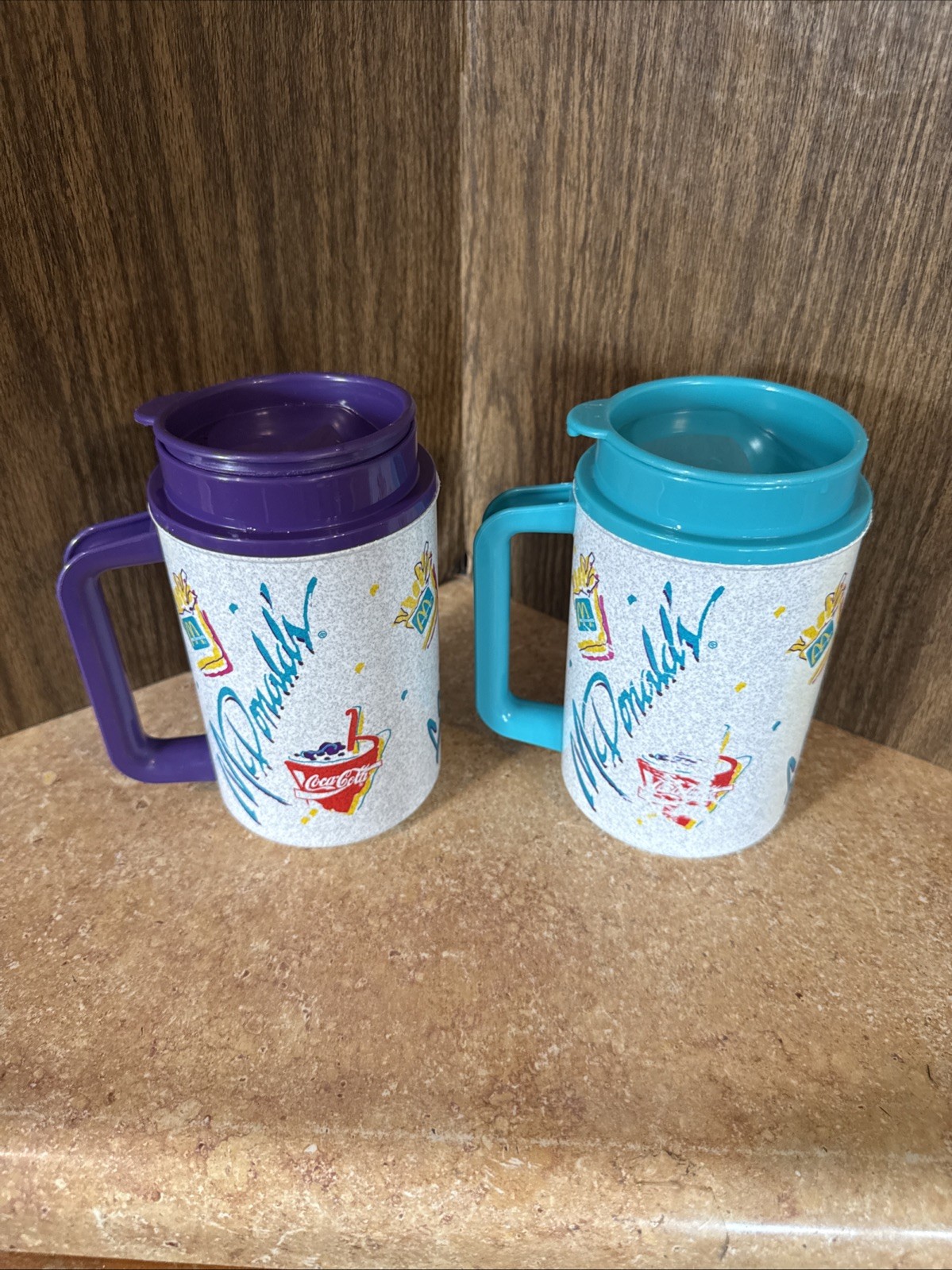 Vintage 90's  McDonald's THERMO Hot & Cold Plastic Beverage Travel Mug lot of 2