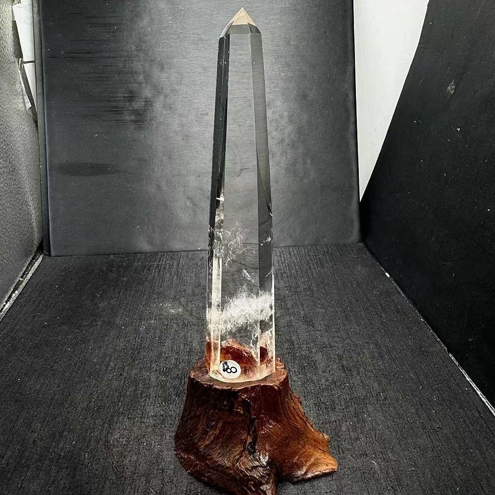 271g Natural White Quartz Obelisk Energy Crystal Point Wand Reiki Decor+Stand