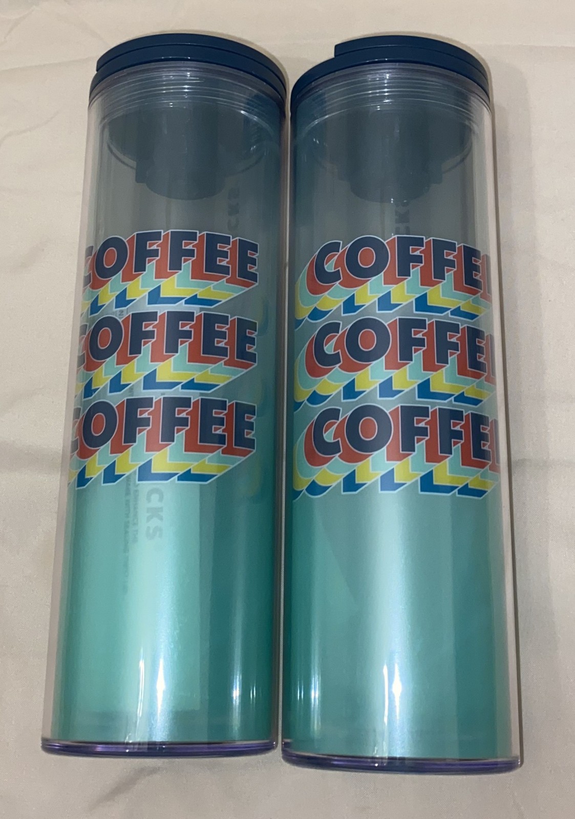 2 Starbucks 16oz Insulated Coffee Cups Tumblers Hot Cold Green Blue New