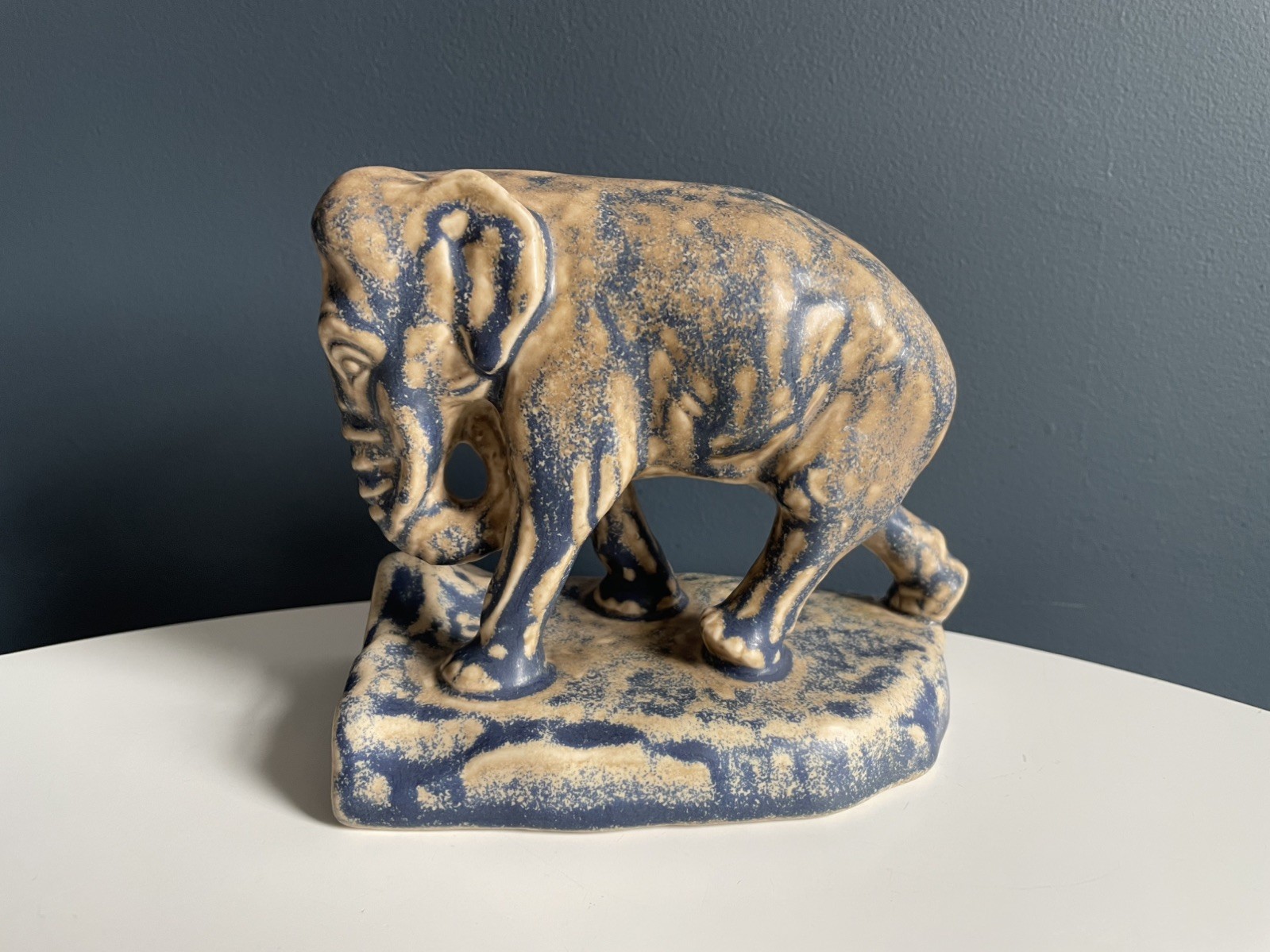 Rare 1922 Rookwood Ceramic Elephant Figurine Blue & Beige Experimental Glaze