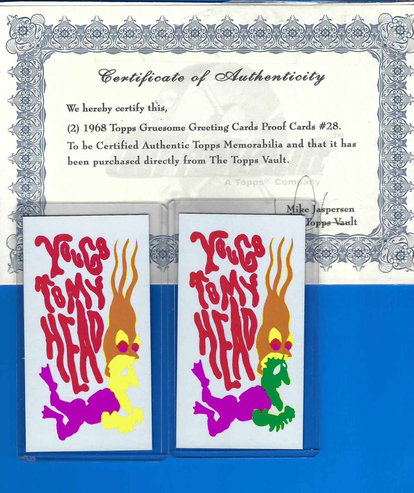 TOPPS VAULT TEST GRUSOME GREETINGS 19682  PROOF CARDS #28 W/COA