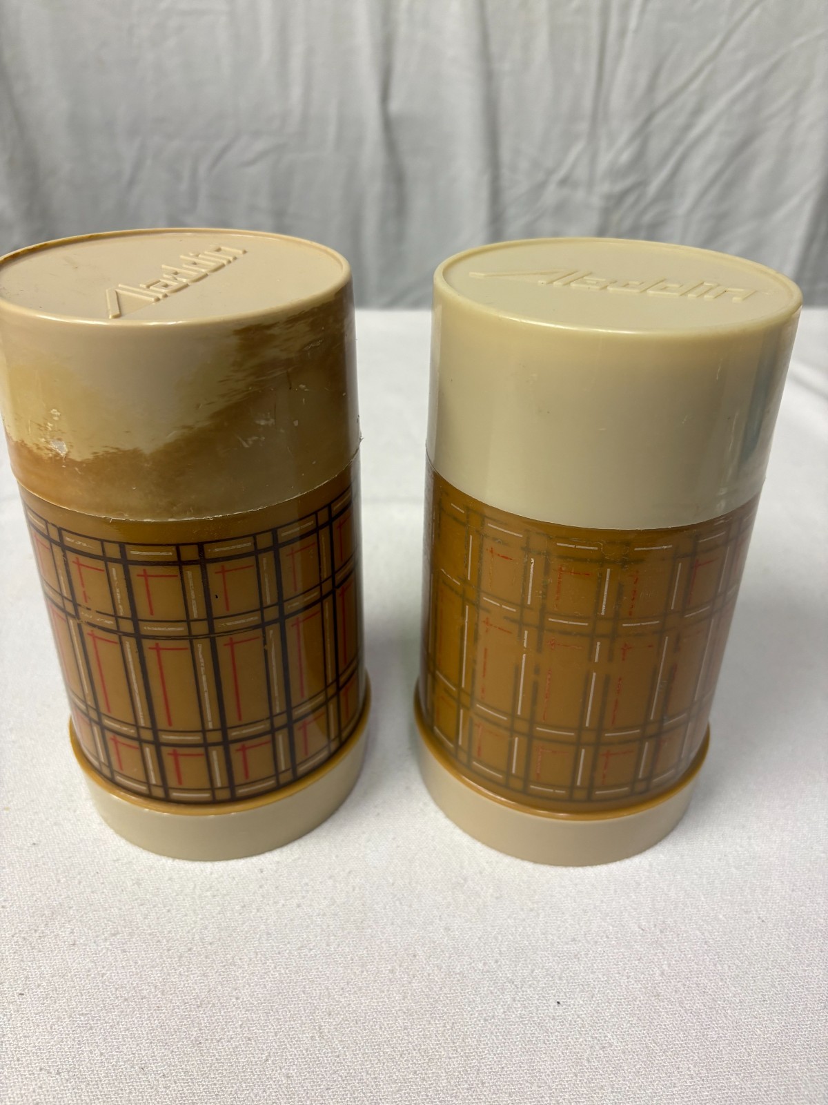 1970\'s Vintage Aladdin Plaid Thermos Bottles (2)