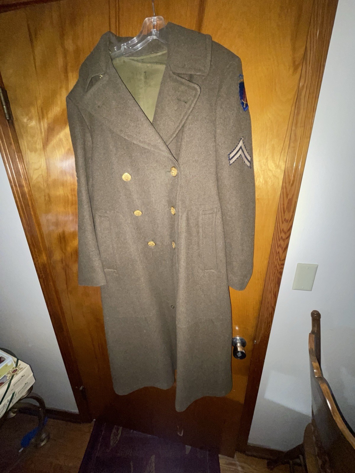 WWII US Army M1939 Wool Trench Overcoat Shaef Eisenhower HQ Named L-3127 36R WOW