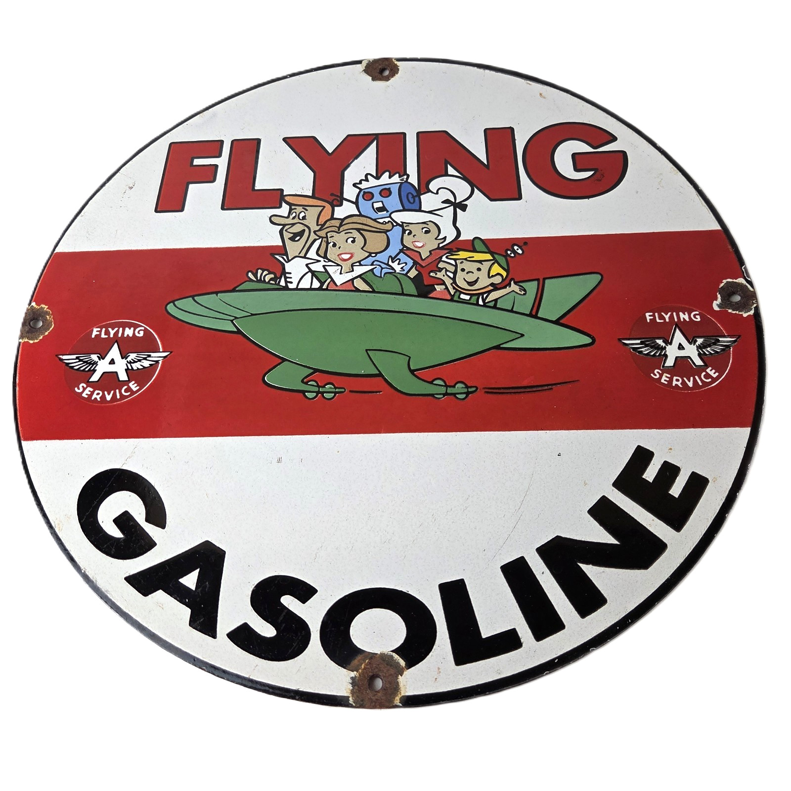 Vintage Flying A Gasoline Sign - The Jetsons Gas Service Station Porcelain Sign