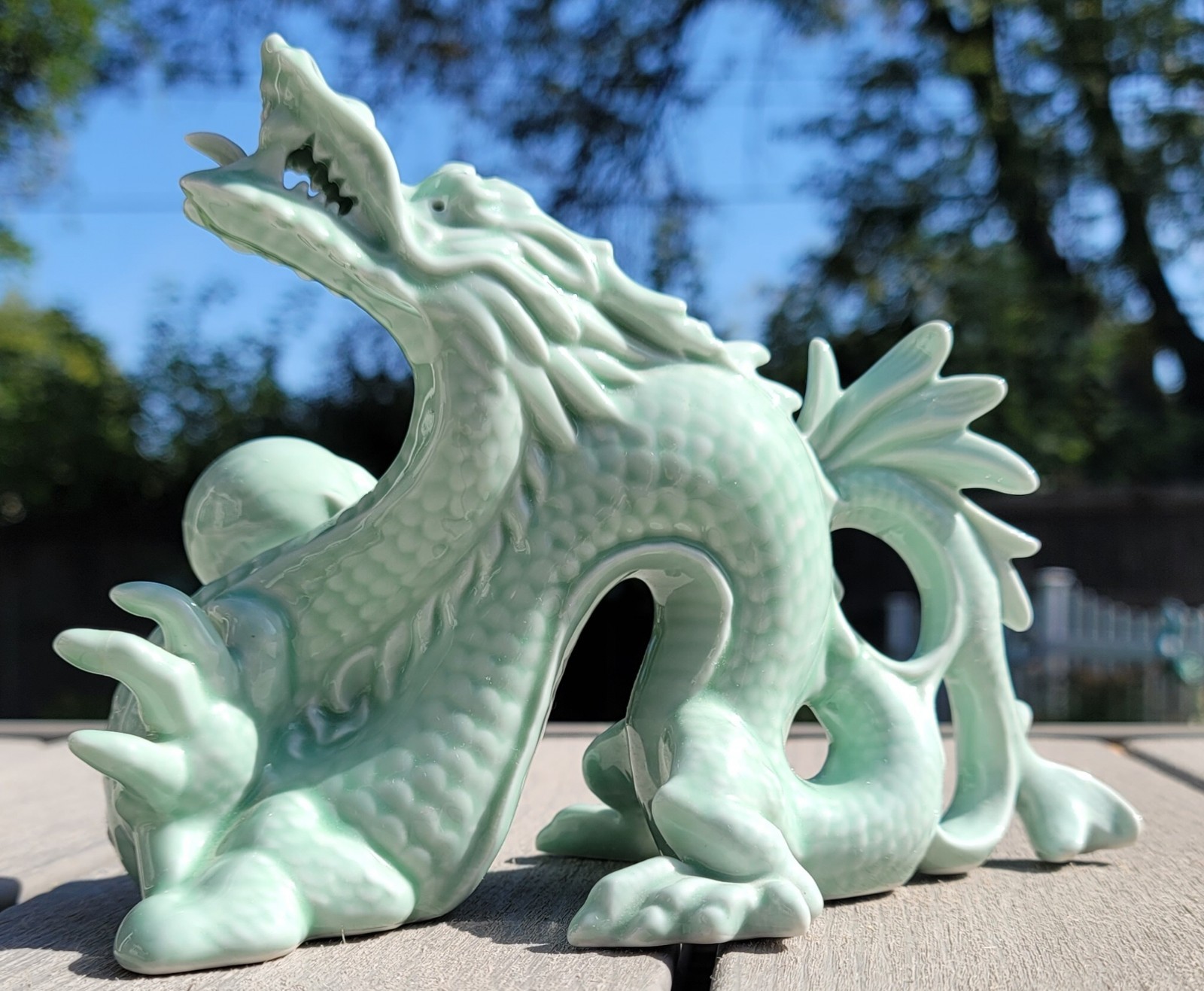Vintage MCM Porcelain Celadon Andrea by Sadek Dragon Figurine – Chinoiserie