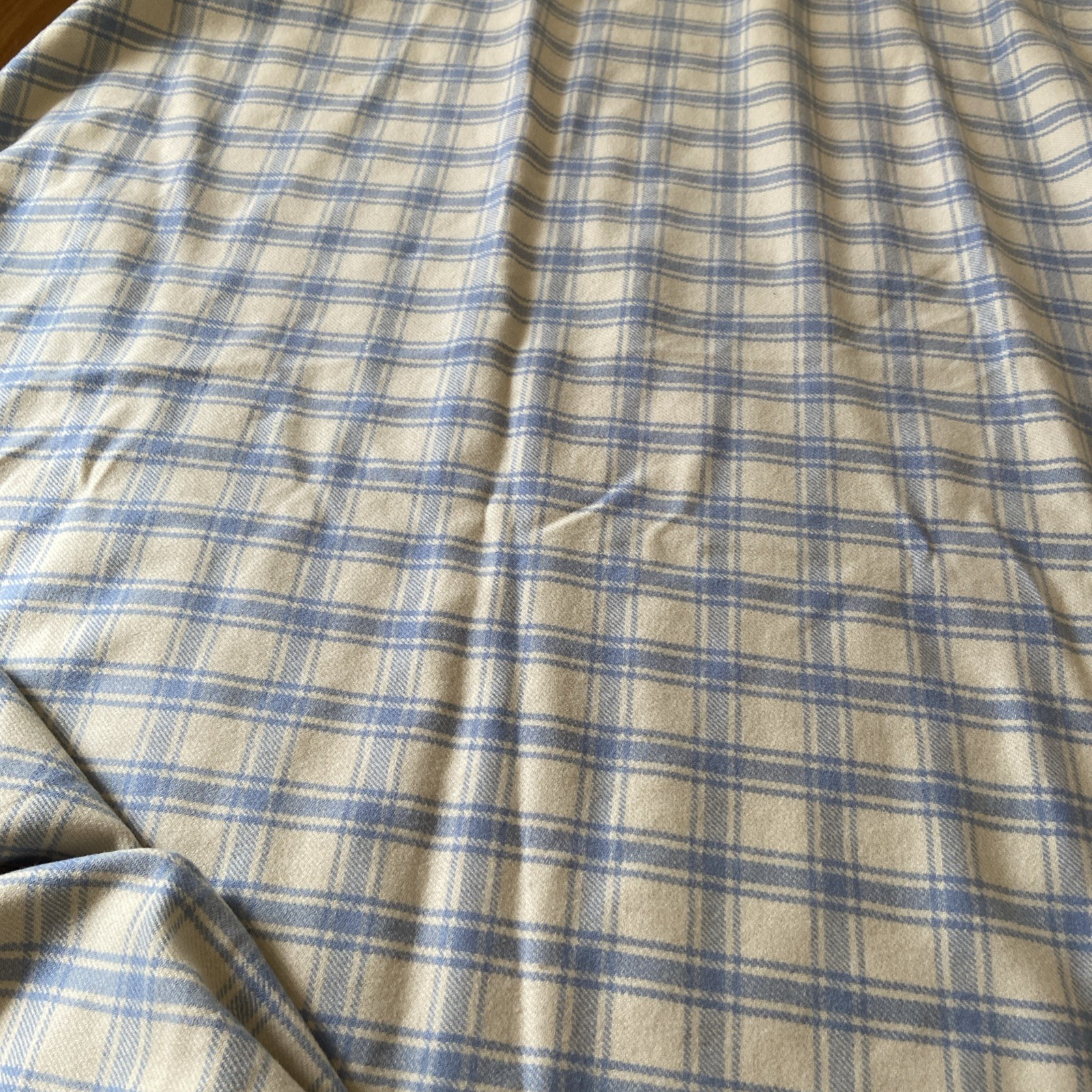Faribault Woolen Mills Wool Super Wash Light Blue And Cream Plaid Twin Blanket