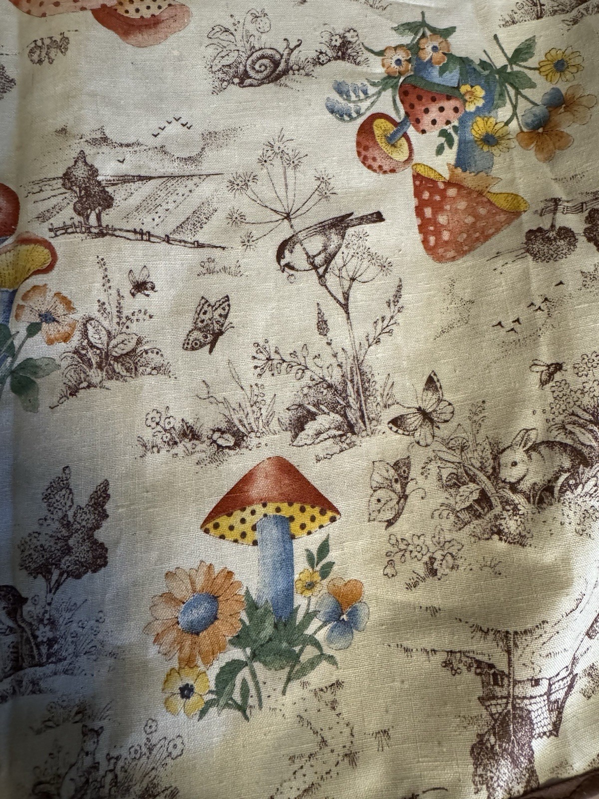 Vintage 70s Mushroom Butterfly Cottage Core Full Apron Deer Fairy Retro Kitsch