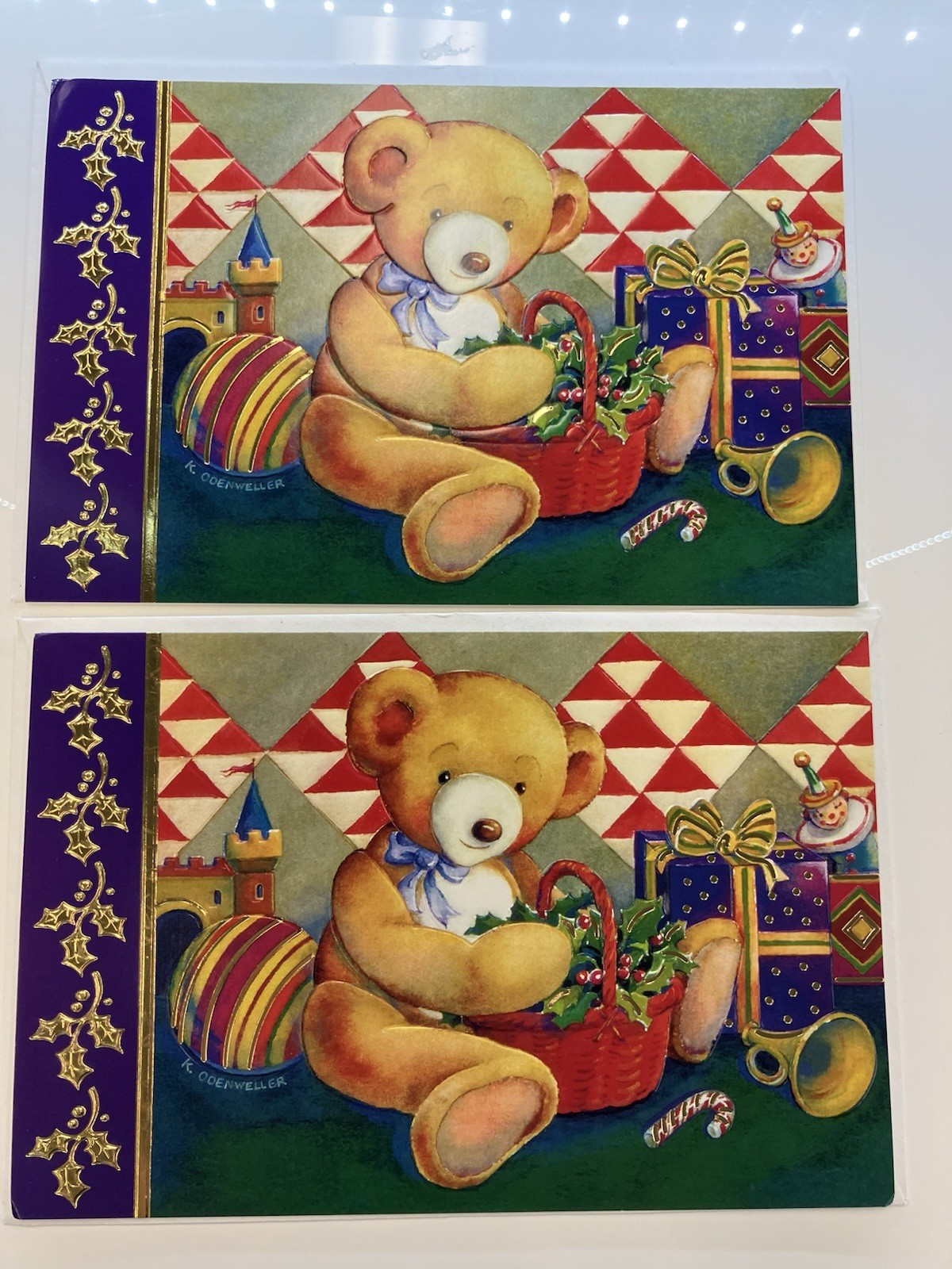 Set Of 2 Vintage 1990s Plus Mark American Greetings Teddy Bear Christmas Cards