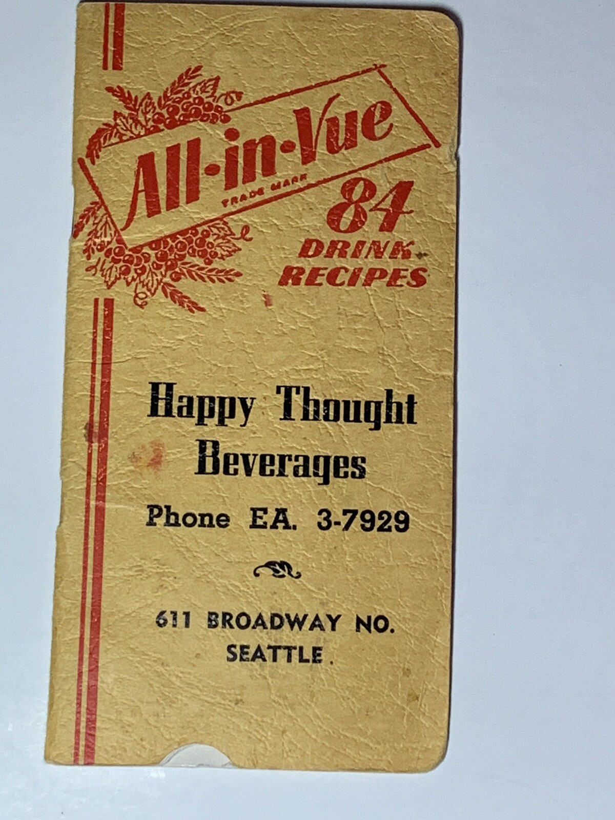 Rare/Vintage- All in Vue 84 Drink Recipes - Happy Thoughts Beverages