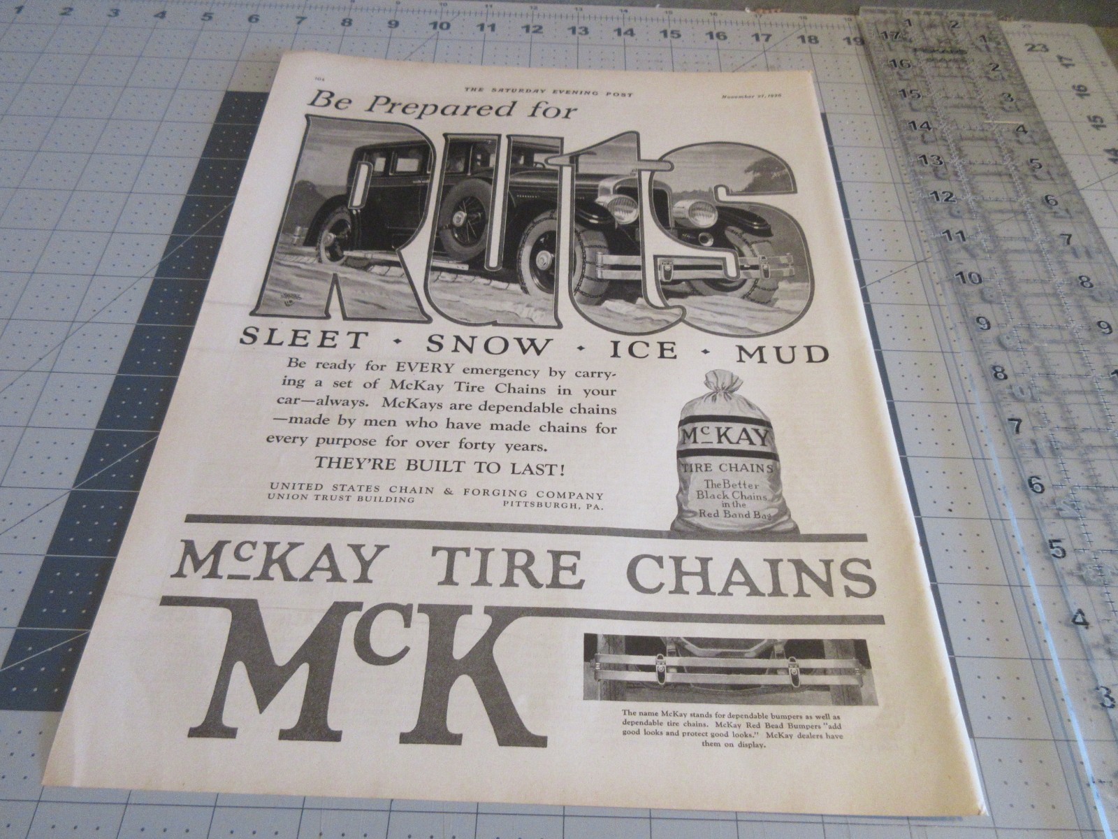 1926 McKay Tire Chains Sleet Snow Ice Mud Vintage Print AD