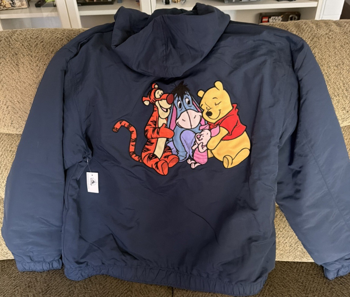 Women's Disney Winnie The Pooh Blue Hoodie JACKET Size L MOST CHARRACTER