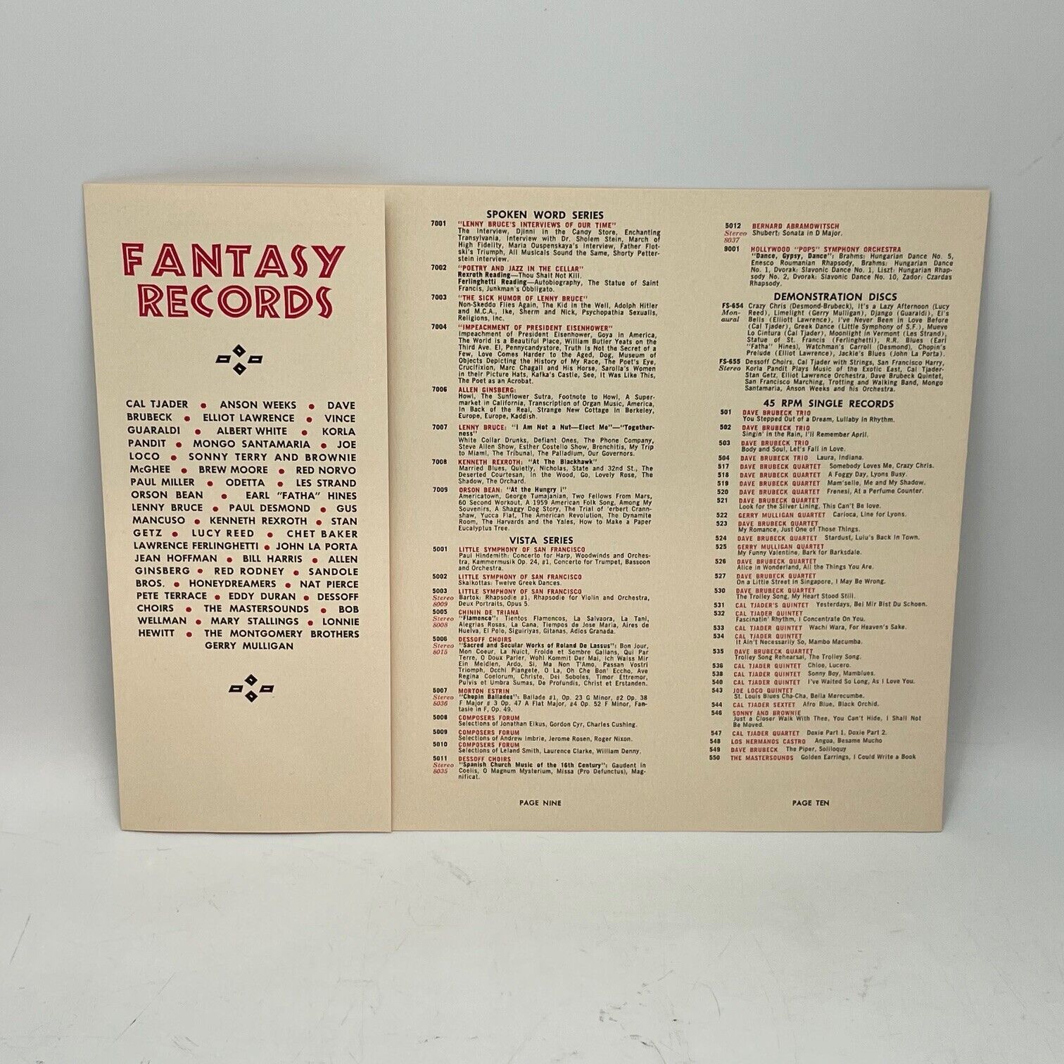 Fantasy Records Catalog April 1962 Brochure 16 page Pamphlet Vinyl Near Mint