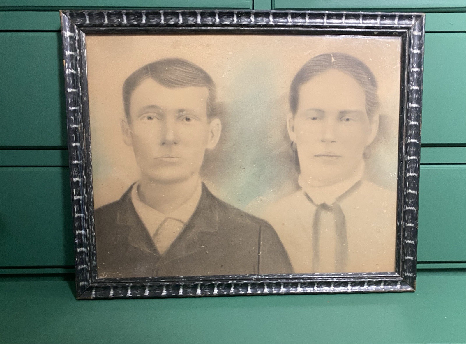 Antique Crayon Portrait Framed 19th Century Charcoal Photo Art Vintage Couple