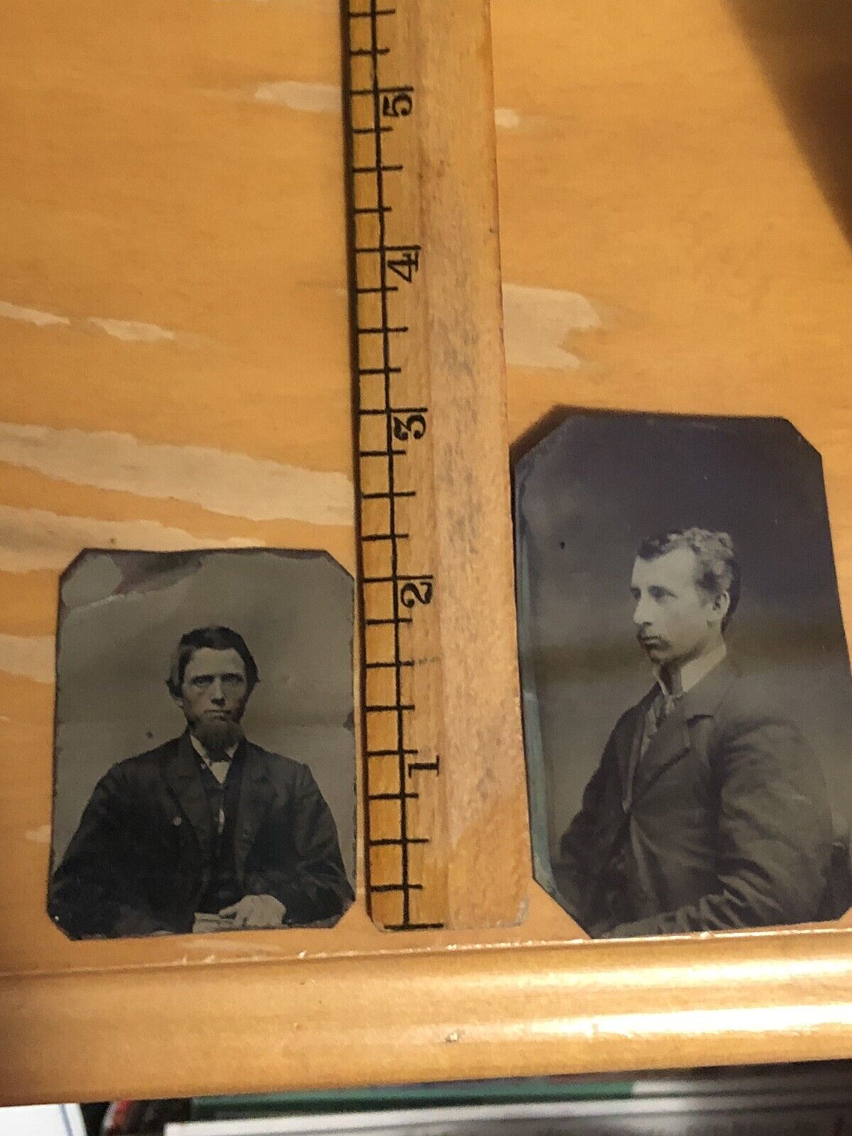 Antique Tin Metal Set Of 2 Photographs Of Men Melainotype/Ferrotype 1880\'s