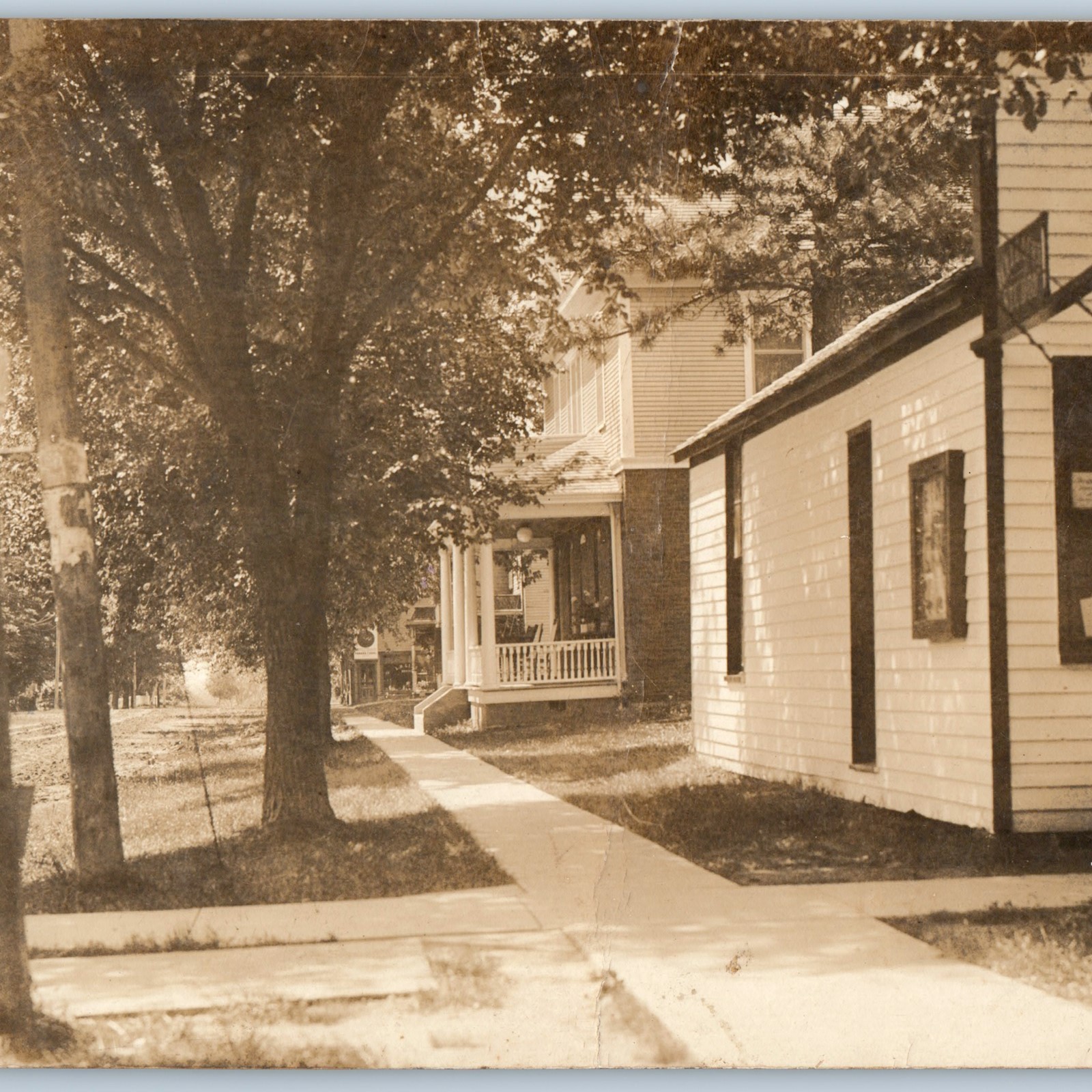 c1910s Small Town Street View RPPC Sidewalk Store Shop House Real Photo PC