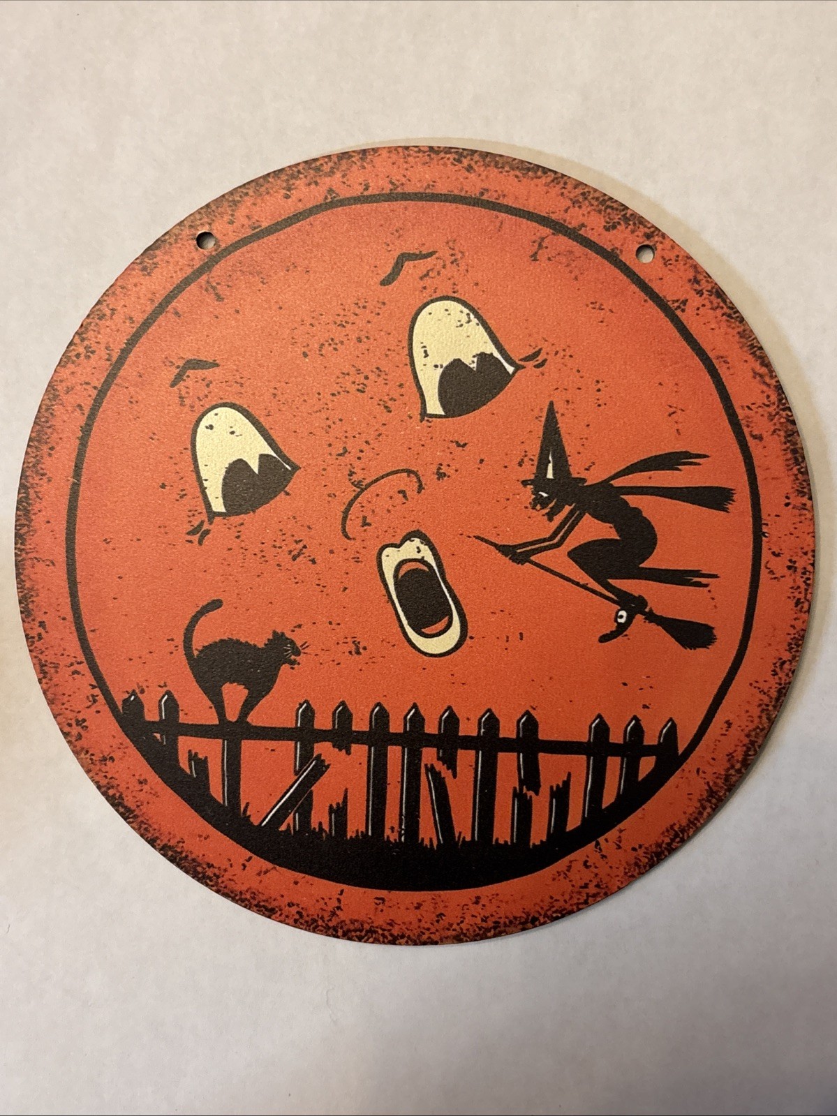 Halloween Anthropomorphic VINTAGE STYLE Moon Wooden Sign Wall Decor 6”