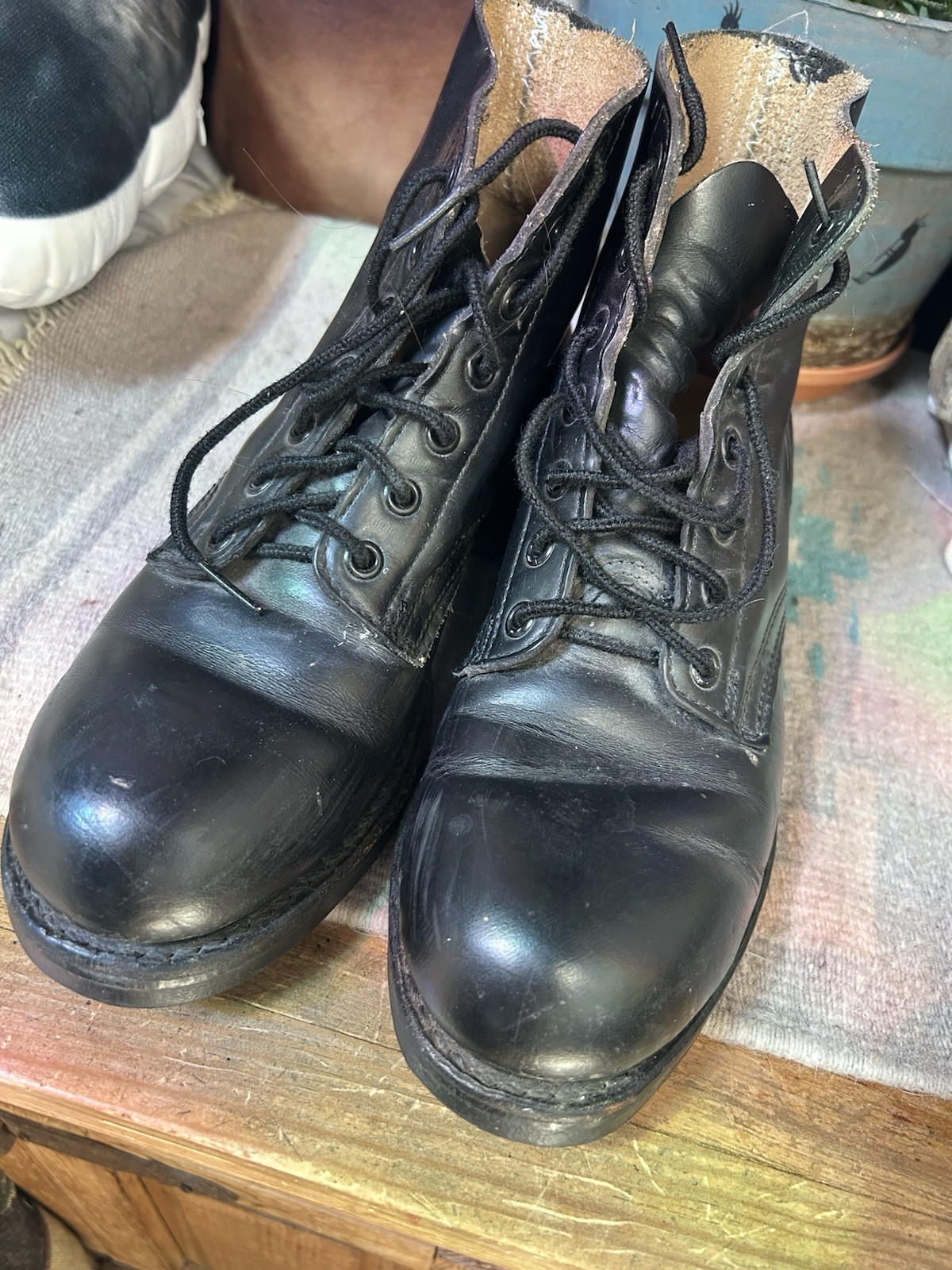 H.H. Brown Black Leather Combat Boots 5D Vietnam War Era Original H.H. Brown Black Leather Combat Boots 5D Vietnam War Era Original