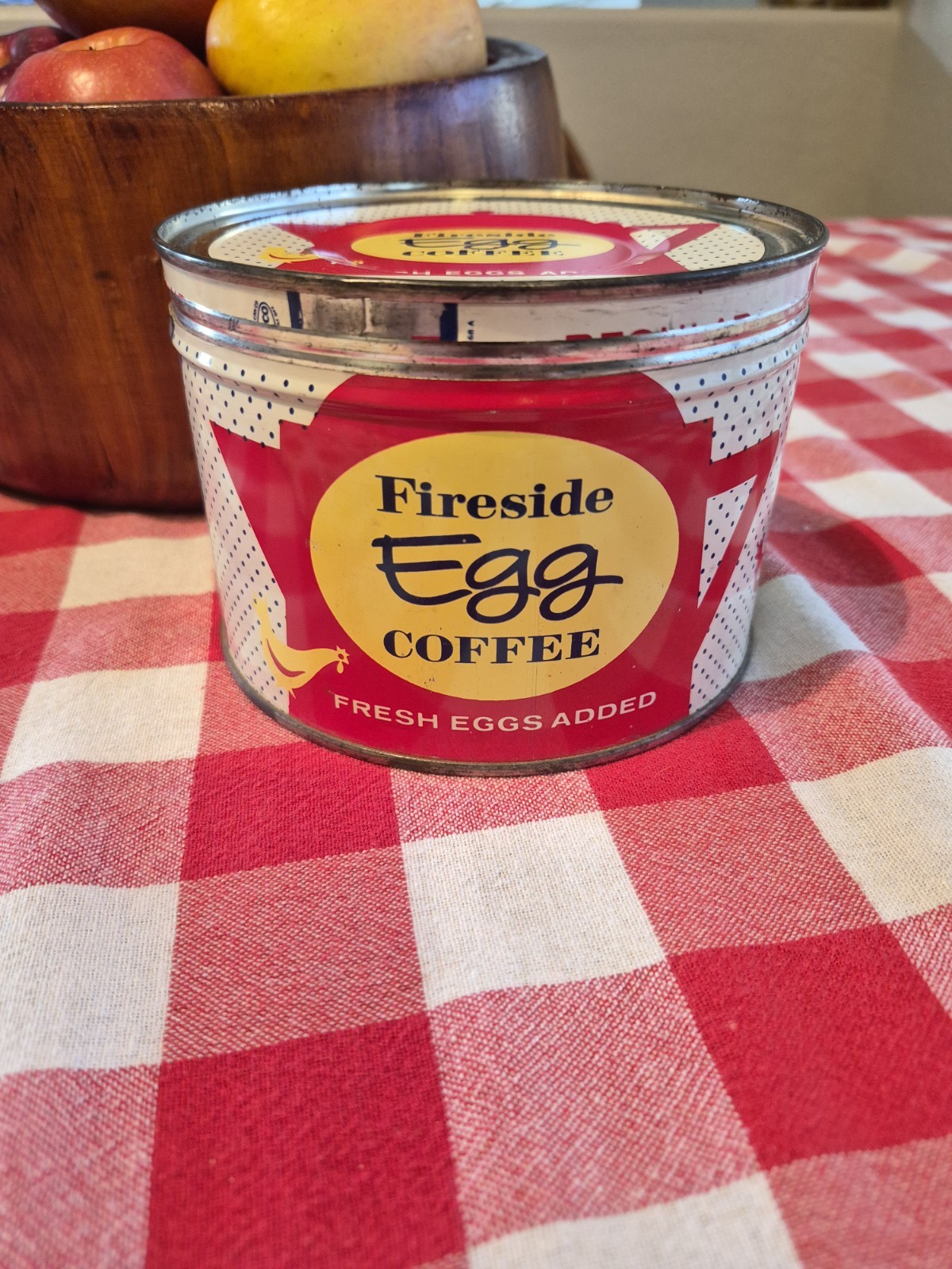 Vtg 1959 Fireside Egg Coffee Tin 1 Lb Key Litho Advertising Can Chicago Ocedar