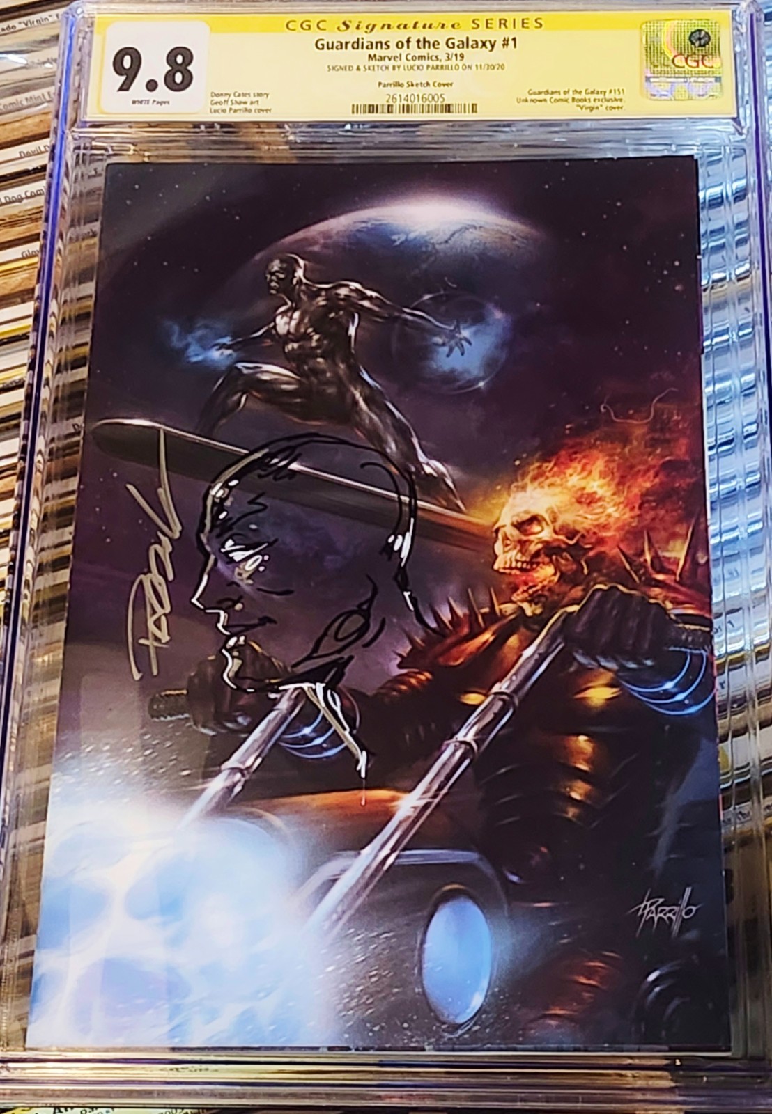 GUARDIANS OF THE GALAXY #1 VIRGIN VARIANT CGC 9.8 SS Signed & Sketch Parrillo