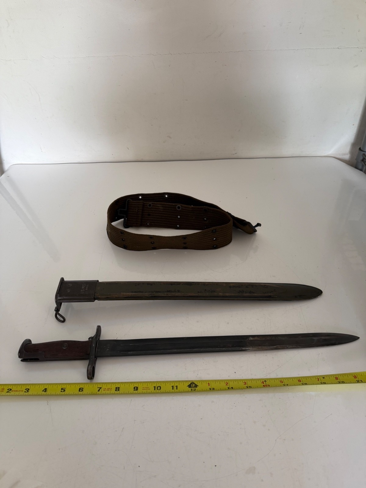 VTG ORIGINAL US WWI RIA 1919 BAYONET WITH US-M1917 SCABBARD AND BELT
