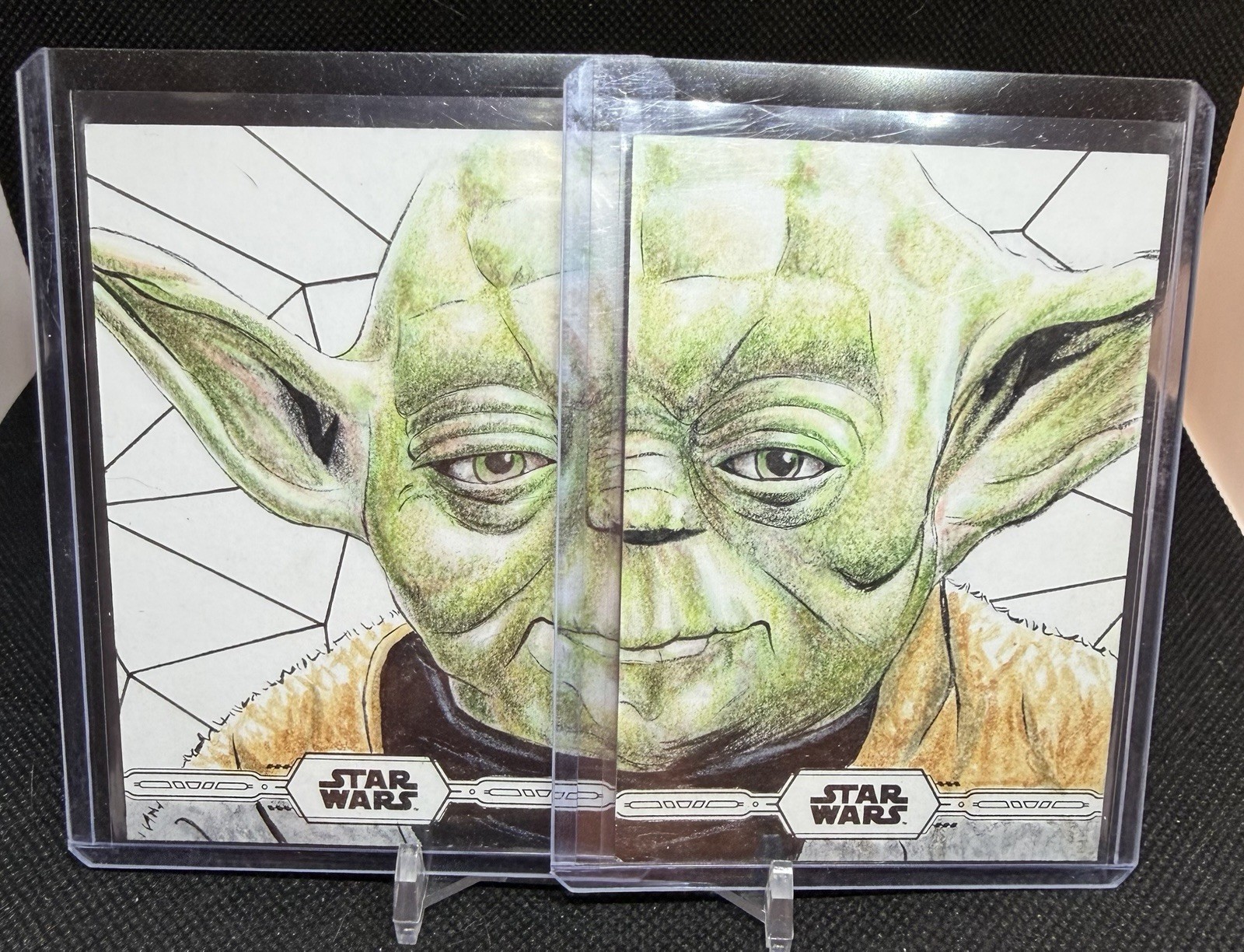 Topps Star Wars Chrome Legacy 1/1 Sketch Cards Of Yoda By Angel Aviles 1/2 & 2/2