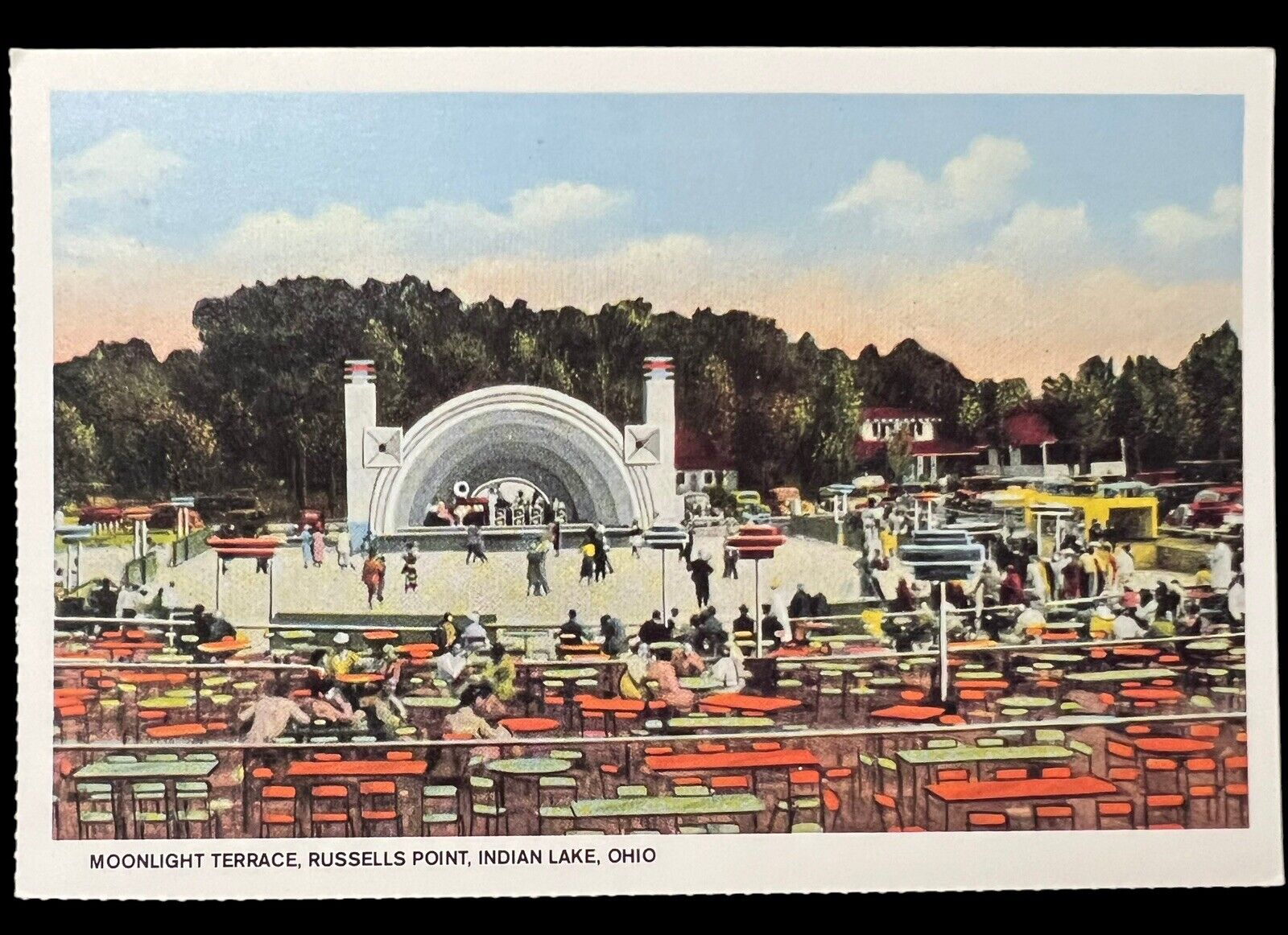 Vintage Reprint Postcard Open Air Dance Hall Indian Lake Ohio Moonlight Terrace