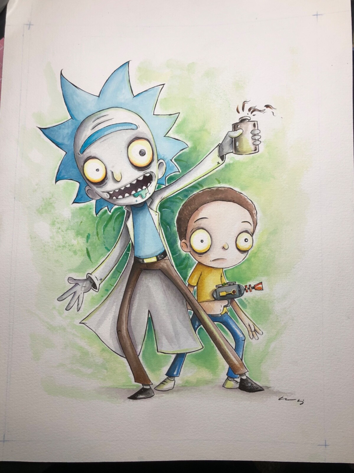 Chris Uminga ORIGINAL 2015 Rick and Morty Watercolor Painting One of a Kind