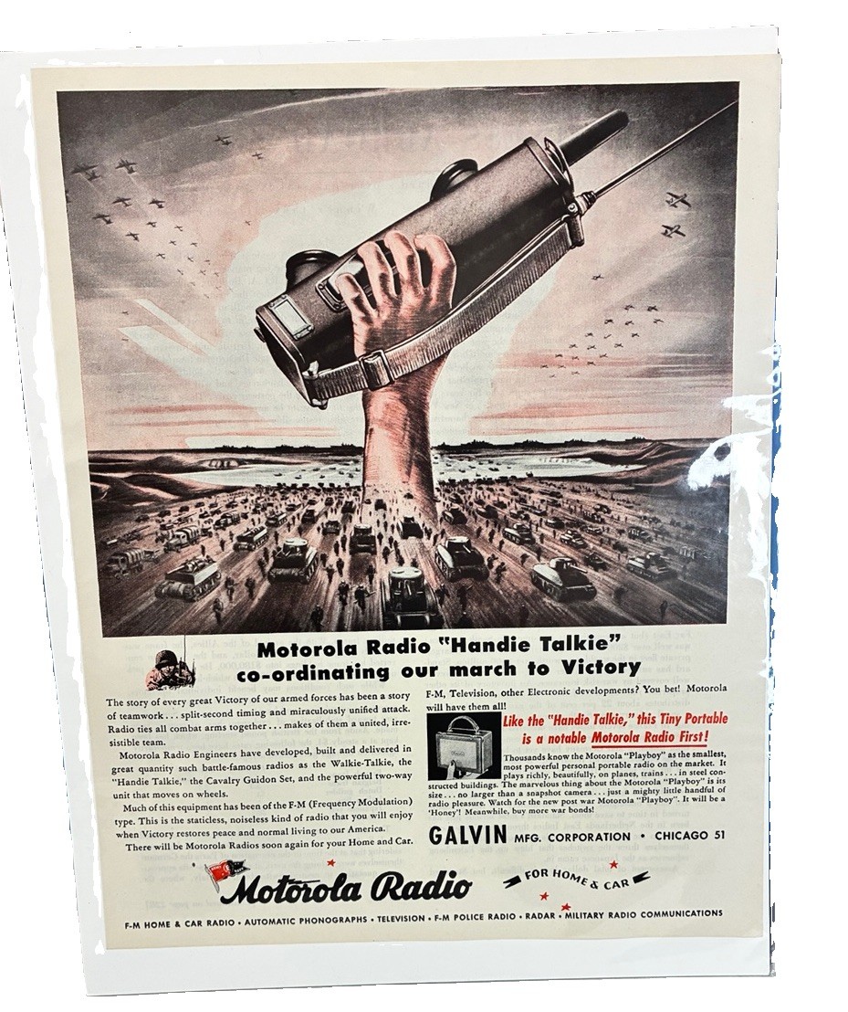 1944 Motorola Handie Talkie WWII Original  Magazine Ad Galvin Mfg Signal Corps