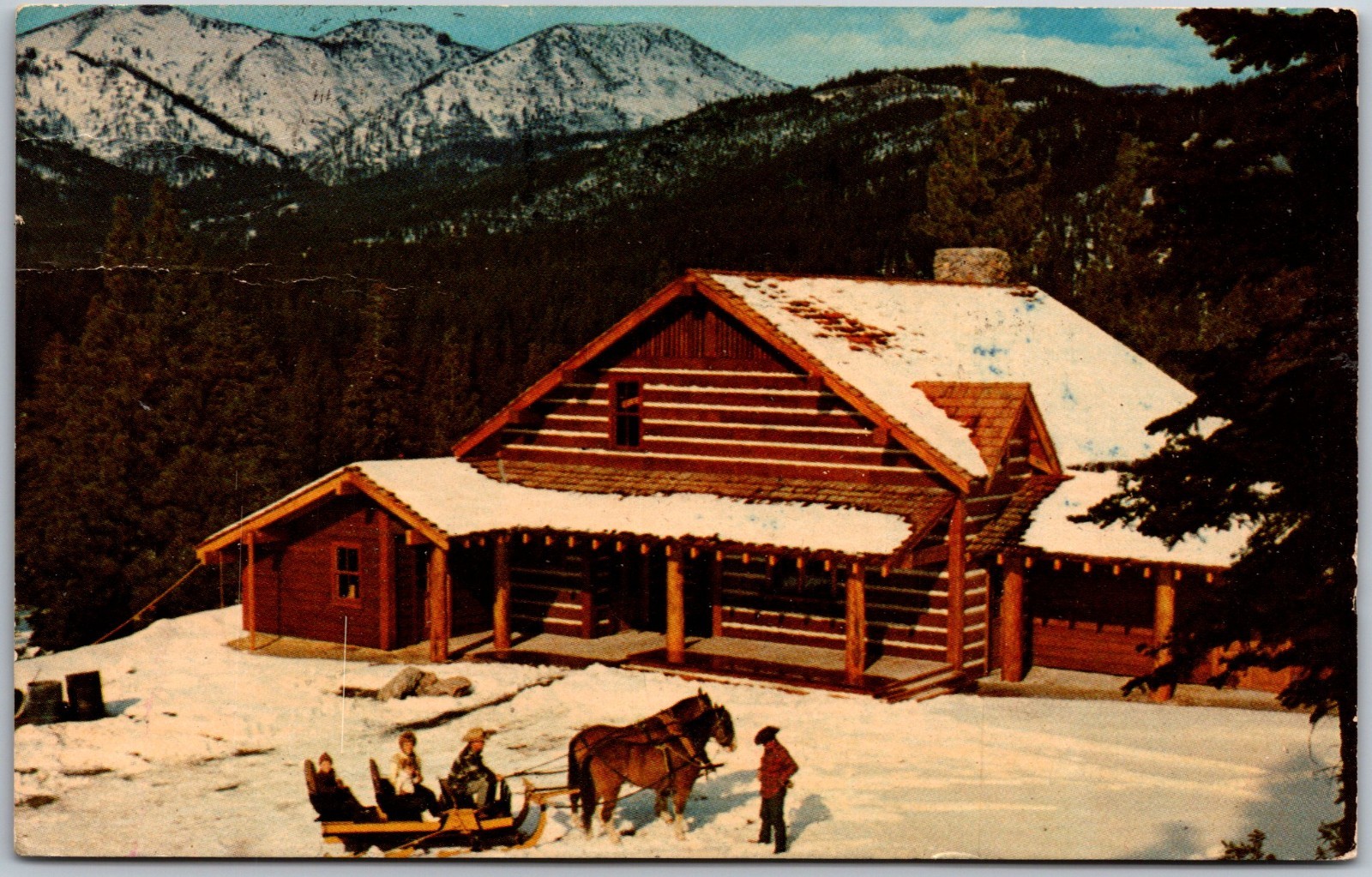 Ponderosa Ranch Winter Sleigh Bonanza TV Cartwrights Lake Tahoe NV Postcard 2849