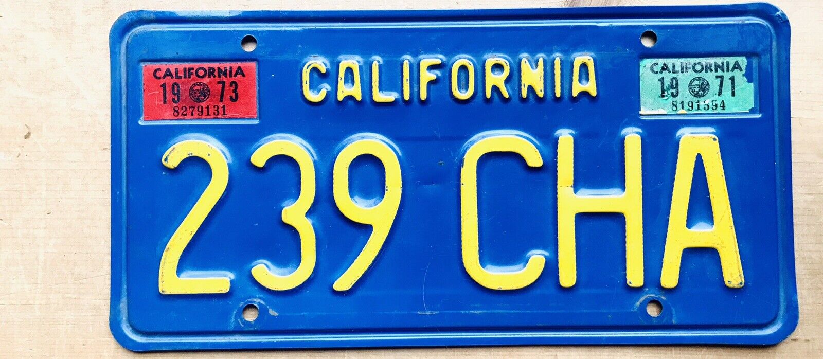 Vintage California License Plate 1960s - 1970's val sticker 1971, 1973