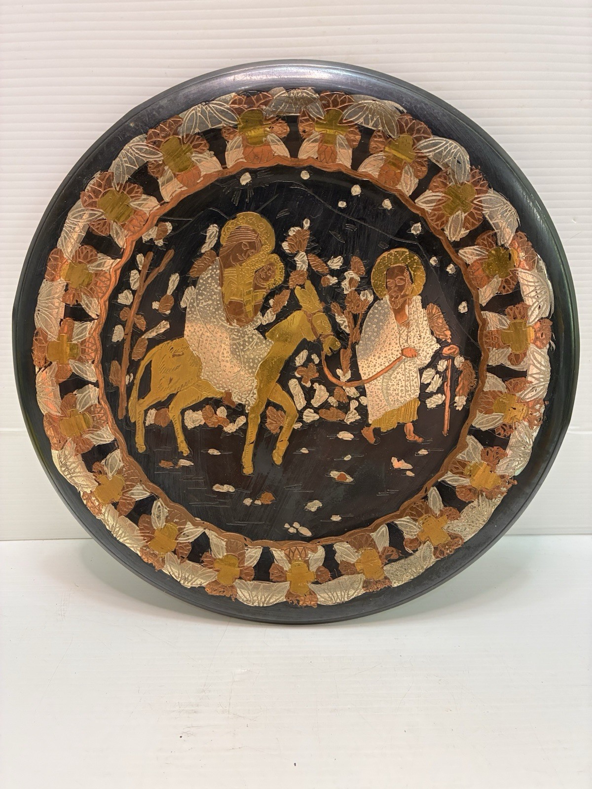 Egyptian Christmas Evening Copper Wall Plate Handmade in Egypt 1985 - MINT