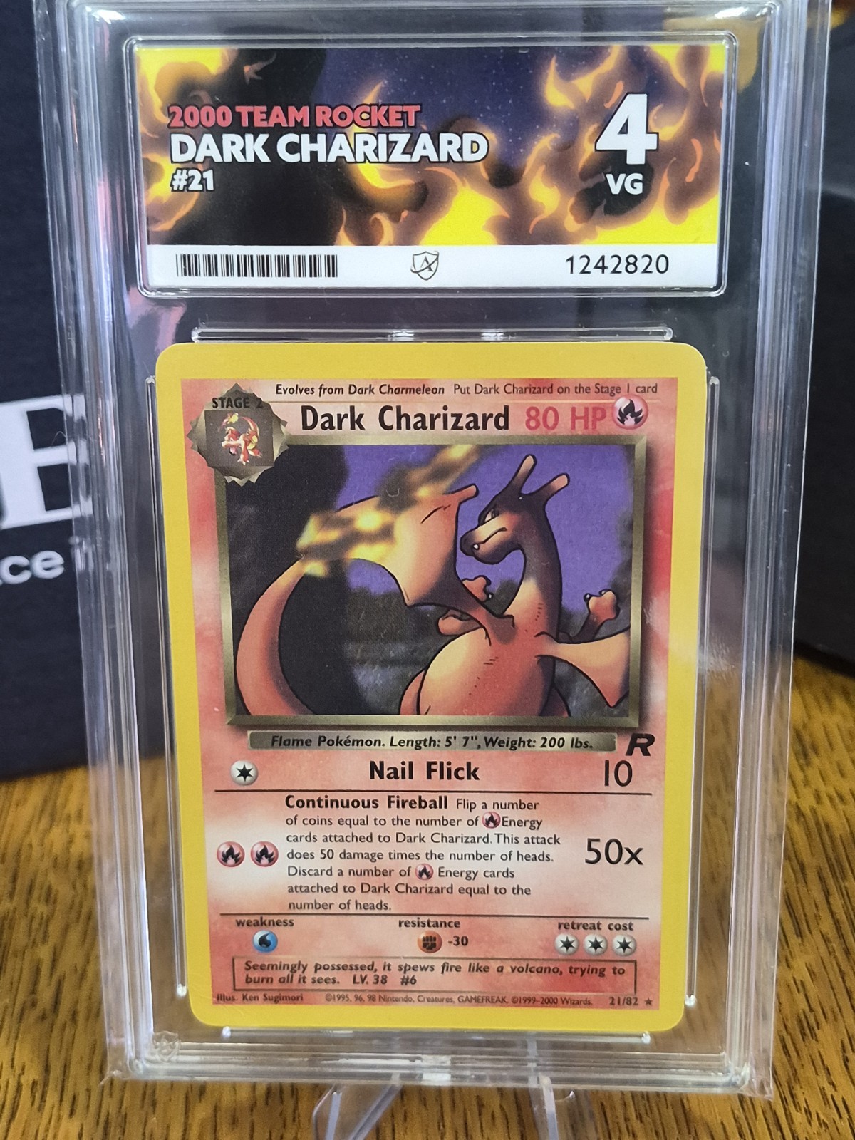 Dark Charizard 21/82 ACE GRADE 4 VG Pokemon Team Rocket 2000 Vintage Non-Holo