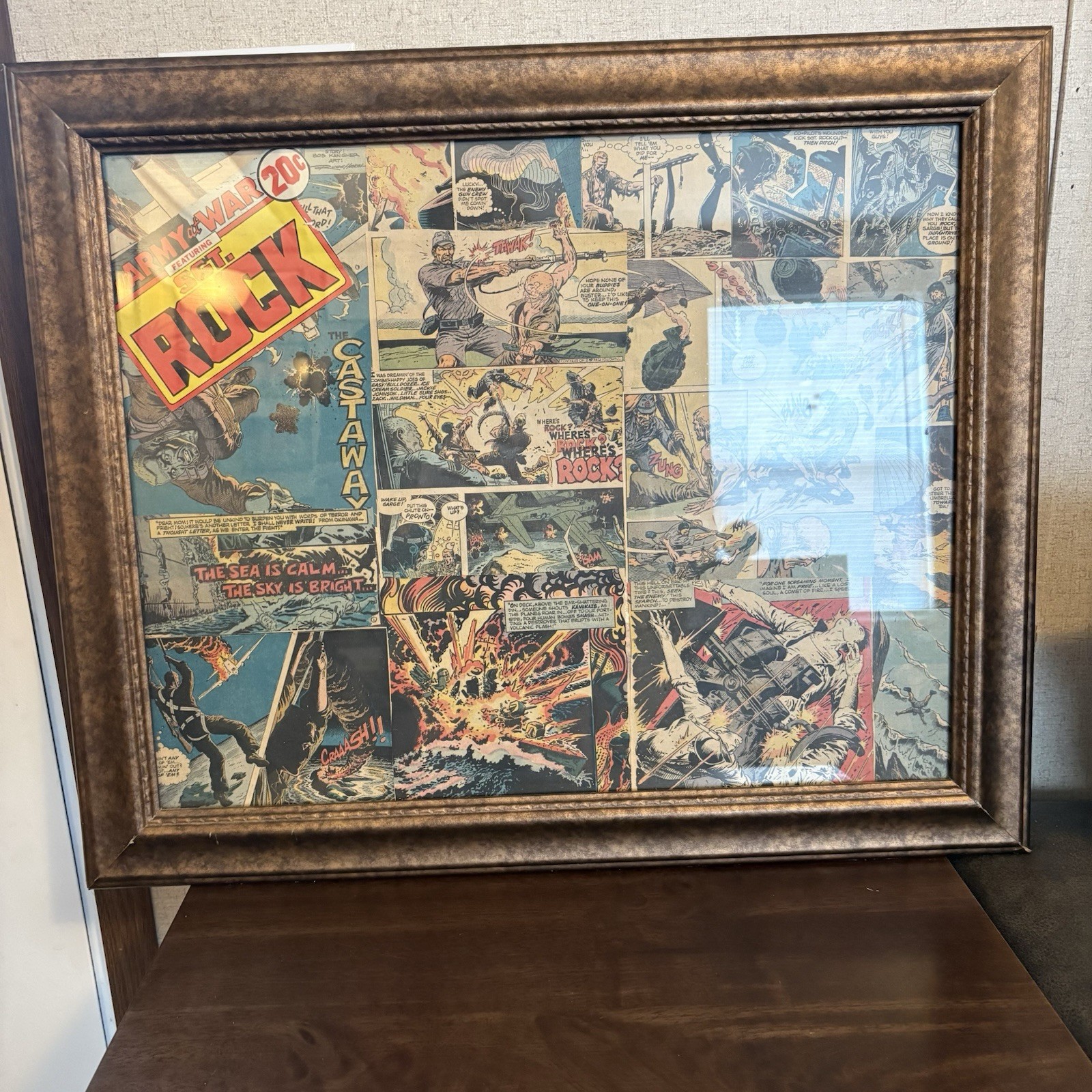 Vintage Sgt Rock WWII Comic Collage Framed Military Wall Art Our Army At War DC