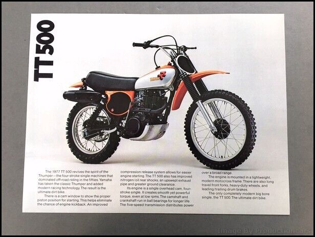 1977 Yamaha TT500 Dirt Bike Motorcycle Vintage 1-page Sales Brochure Spec Sheet