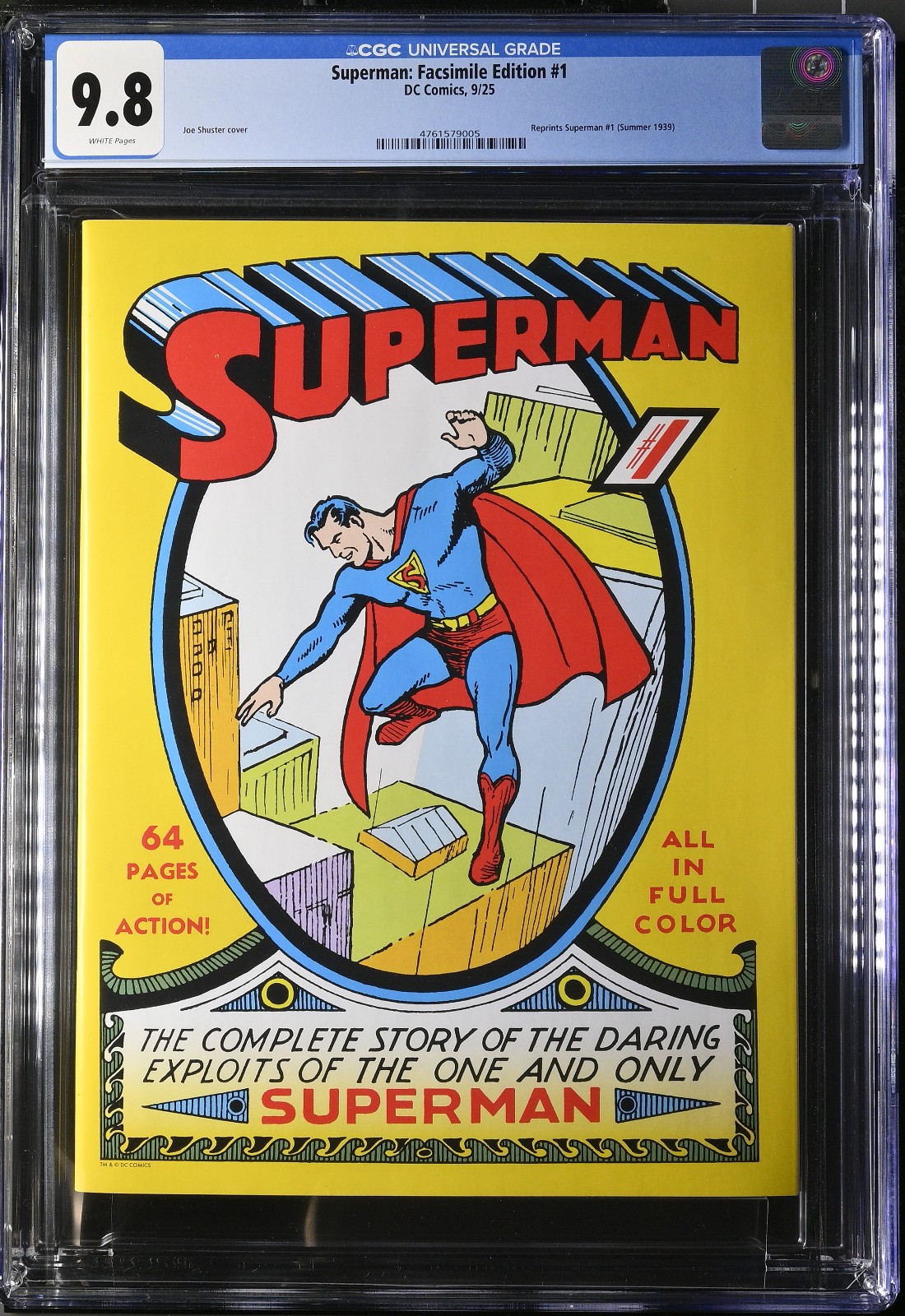 Superman #1 Joe Shuster Cover Art Facsimile CGC 9.8 - Golden Aged Size