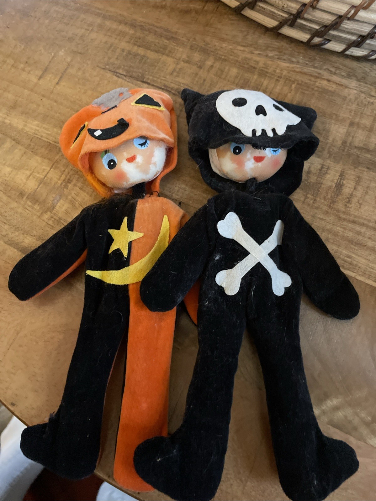 Halloween vintage handmade little fellows Pumpkin Skelton 8.5 Inches 1960’s
