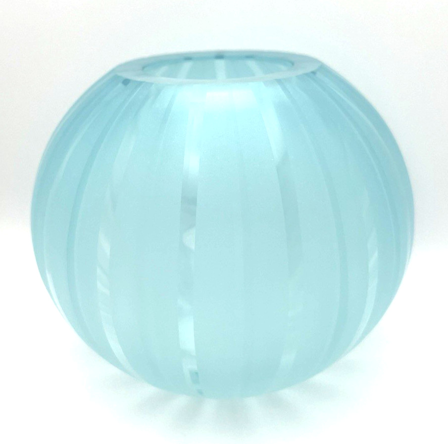 Vtg Waterford Crystal Evolution Light Blue Striped Frosted Globe Vase Heavy 5.5”